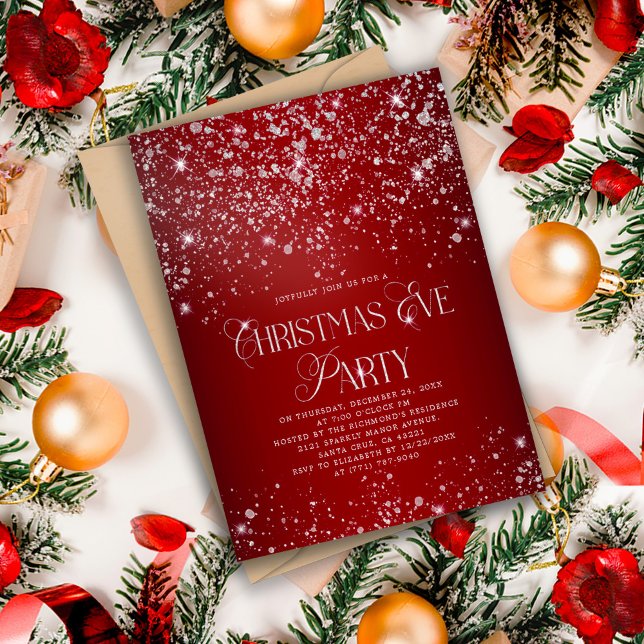 Invitación Elegantes Navidades Purpurinas de Plata Roja hasta (Subido por el creador)