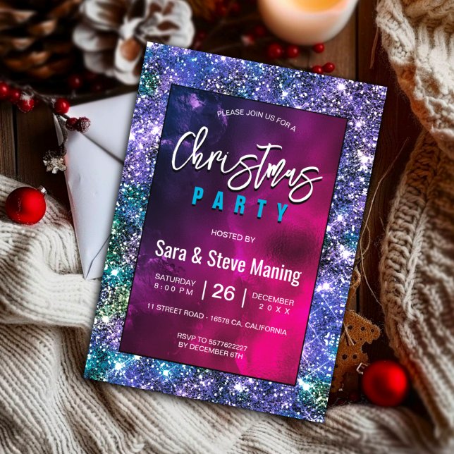 Invitación Elegantes Navidades Purpurinas verdes (Subido por el creador)