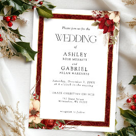 Invitación Elegantes Navidades Red Damask Floral