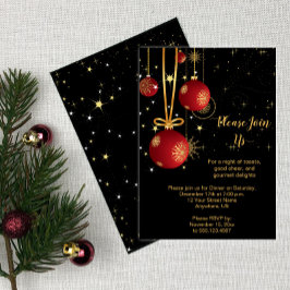 Invitación Elegantes Navidades rojos y de oro en Fiesta negro