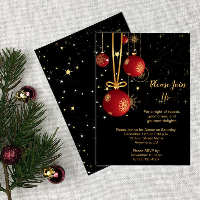 Invitación Elegantes Navidades rojos y de oro en Fiesta negro (Subido por el creador)