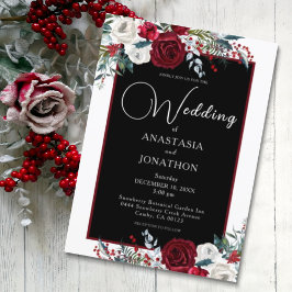 Invitación Elegantes Navidades Rosa Floral Boda de vacaciones