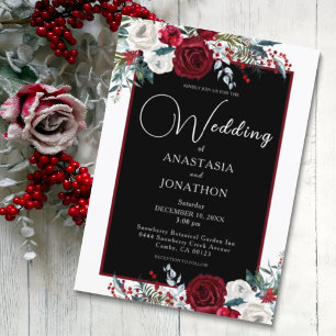 Invitación Elegantes Navidades Rosa Floral Boda de vacaciones