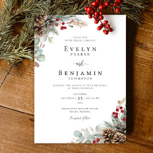 Invitación Elegantes Navidades Rústica Boda de Invierno