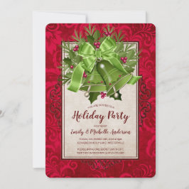 Invitación Elegantes Navidades verdes brillantes Bells fiesta