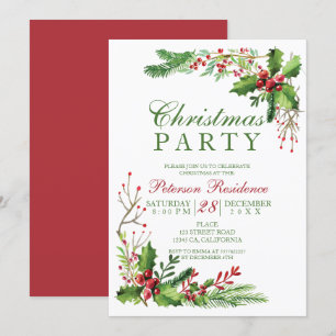 Invitación Elegantes Navidades verdes de color rojo mistletoe