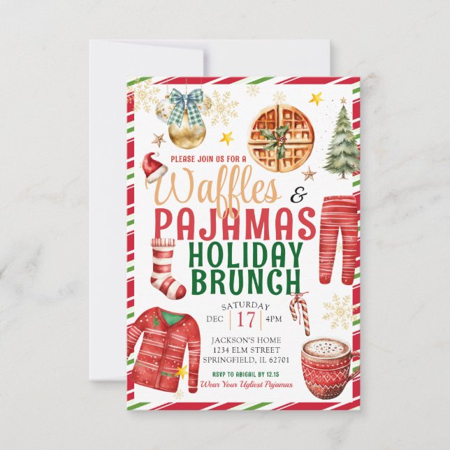 Invitación Elegantes Navidades Waffle Pajamas Holiday Brunch (Anverso)