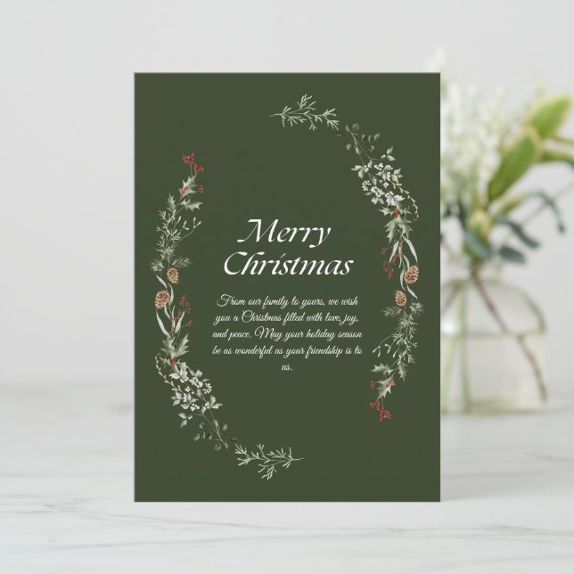 Invitación Elegantes Navidades Wreath Greeting Card con Wifi (Anverso de pie)
