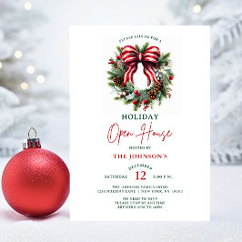 Invitación Elegantes Navidades Wreath Holiday Open House Fies