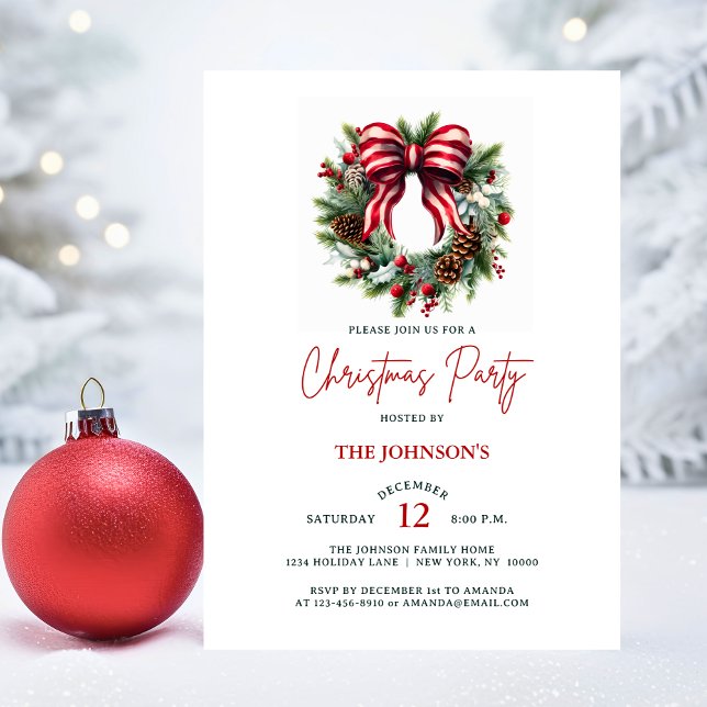 Invitación Elegantes Navidades Wreath House Fiesta corporativ (Elegant Christmas Wreath House Corporate Party Invitation)