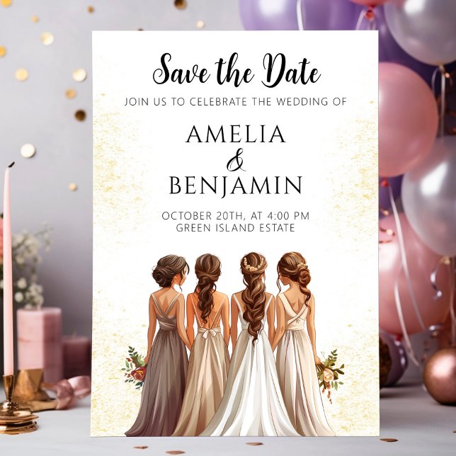 Invitación Elegantes novias casadas salven la fecha (Subido por el creador)