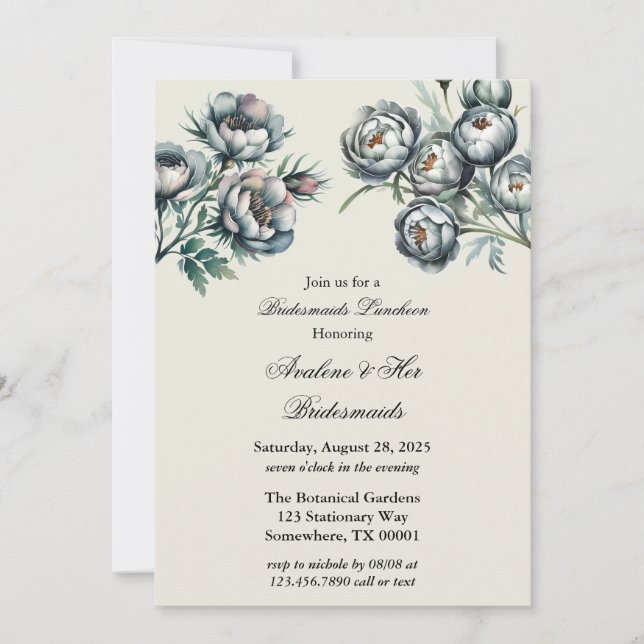 Invitación Elegantes novias de Bouquet verde y gris para el a (Anverso)