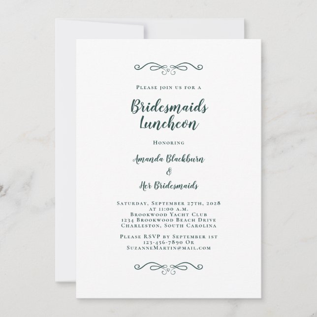 Invitación Elegantes novias Luncheon Bridesmaids Emerald Gree (Anverso)