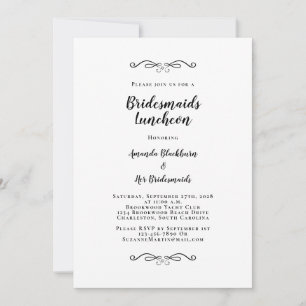 Invitación Elegantes novias Luncheon Bridesmaids Negro y Blan