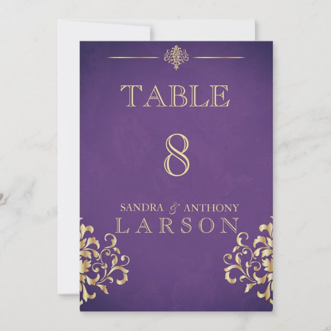 Invitación Elegantes números de tabla de damascos dorados y p (Anverso)
