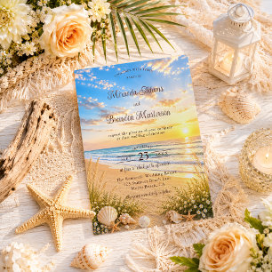 Invitación Elegantes olas azules del océano tropical en la pl