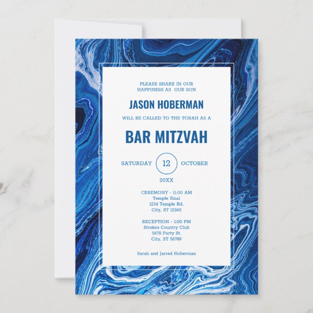 Invitación Elegantes olas de océano azul Bar Mitzvah (Anverso)