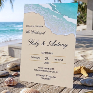 Invitación Elegantes olas de océano turquesa para una boda de