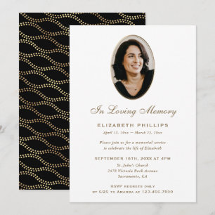 Invitación Elegantes olas negras y doradas Foto Memorial