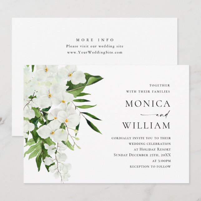 Invitación Elegantes orquídeas blancas Boda de la vegetación  (Anverso / Reverso)