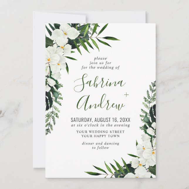 Invitación Elegantes orquídeas blancas Boda de la vegetación  (Anverso)