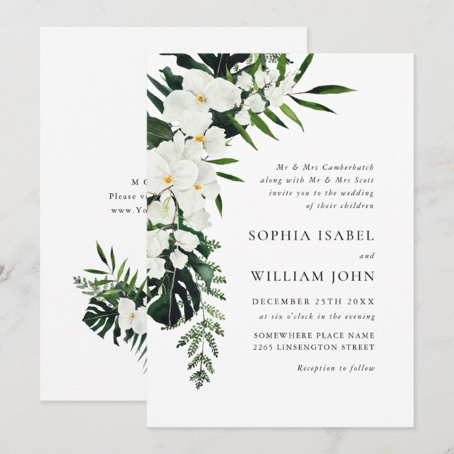 Invitación Elegantes orquídeas blancas Boda de la vegetación  (Anverso / Reverso)