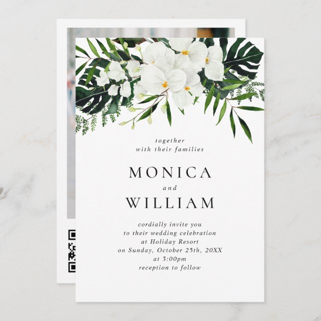 Invitación Elegantes orquídeas blancas Boda de la vegetación  (Anverso / Reverso)