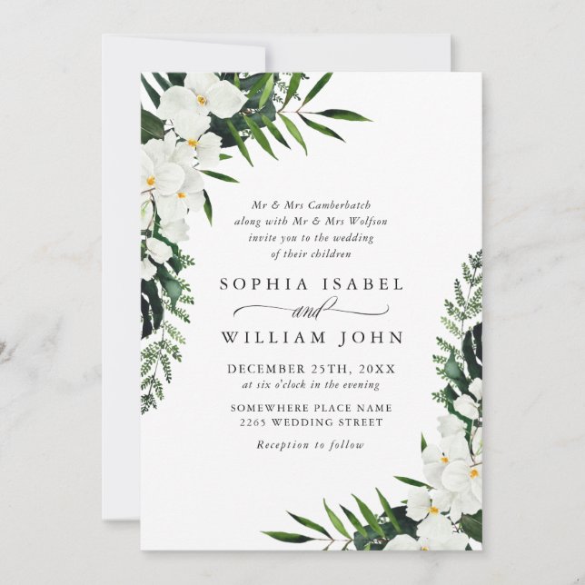 Invitación Elegantes orquídeas blancas Boda de la vegetación  (Anverso)