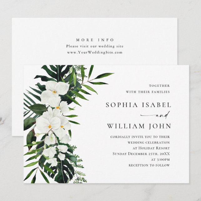 Invitación Elegantes orquídeas blancas Boda de la vegetación  (Anverso / Reverso)