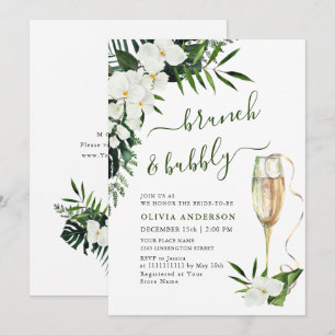 Invitación Elegantes orquídeas blancas BRUNCH y BURBUJA bohem