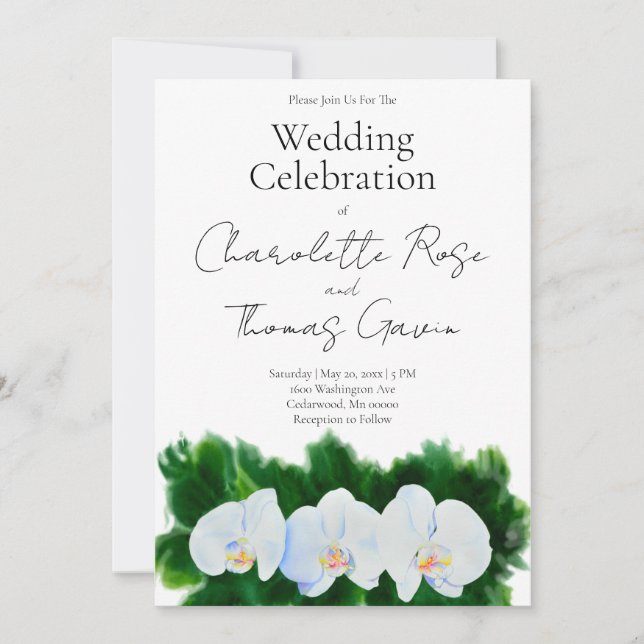 Invitación Elegantes orquídeas blancas color agua pintura flo (Anverso)