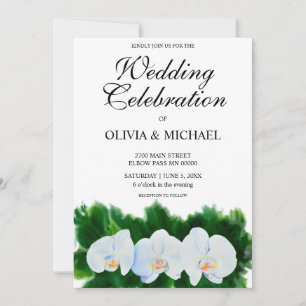 Invitación Elegantes orquídeas blancas de acuarela