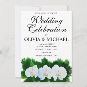 Invitación Elegantes orquídeas blancas de acuarela