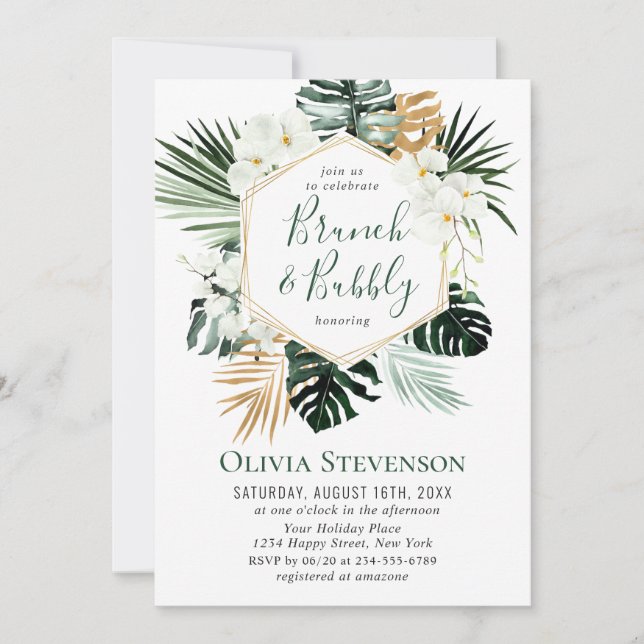 Invitación Elegantes orquídeas blancas DUCHA BRIDAL bohemia (Anverso)