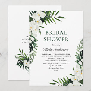 Invitación Elegantes orquídeas blancas DUCHA BRIDAL bohemia 