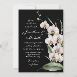 Invitación Elegantes orquídeas blancas en Boda cristiano negr