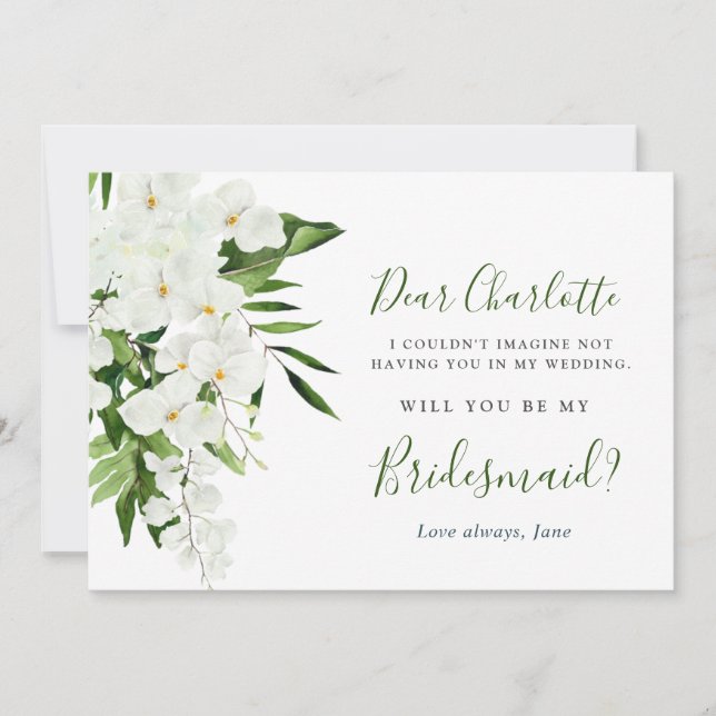 Invitación Elegantes Orquídeas Blancas Serán Mi Novia (Anverso)