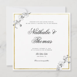 Invitación Elegantes orquídeas Boda del marco dorado blanco n