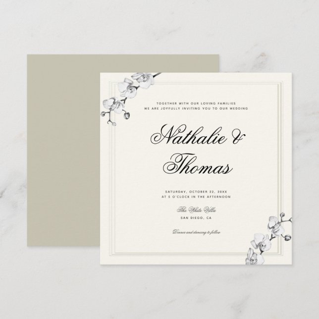 Invitación Elegantes orquídeas Boda Grabado en relieve de imi (Anverso / Reverso)