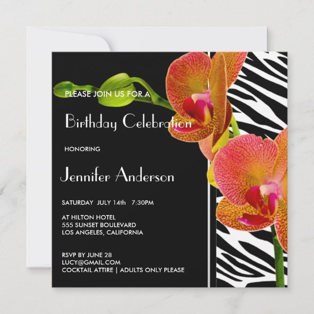 Invitación Elegantes orquídeas Fiesta de cumpleaños de impres (Anverso)