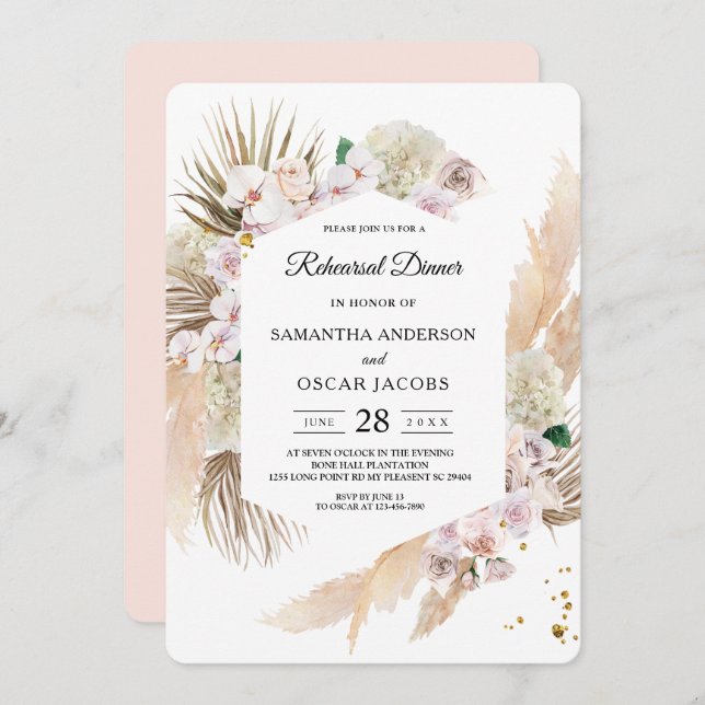 Invitación Elegantes orquídeas florales y marcos de belleza p (Anverso / Reverso)