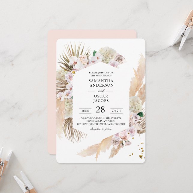 Invitación Elegantes orquídeas florales y marcos de belleza p (Anverso/Reverso In Situ)