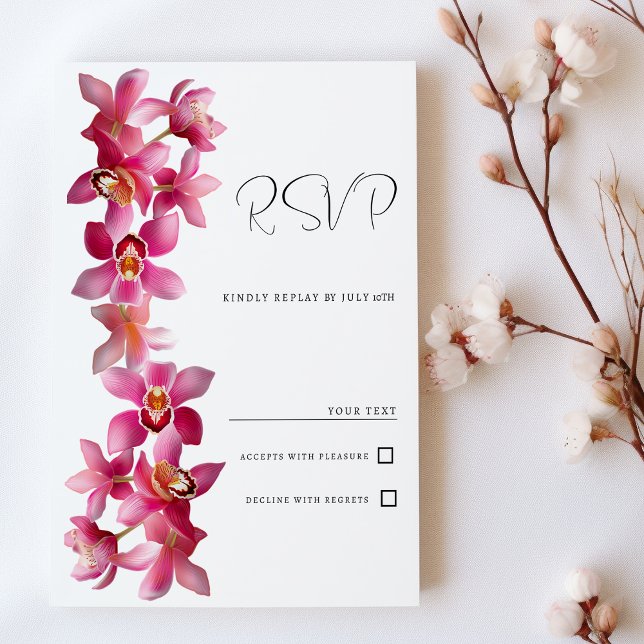 Invitación Elegantes orquídeas flores rosa burdeos RSVP (Elegant pink burgundy orchids flowers RSVP)