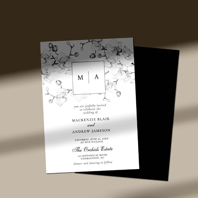 Invitación Elegantes orquídeas formales Wreath Monograma Boda (Subido por el creador)
