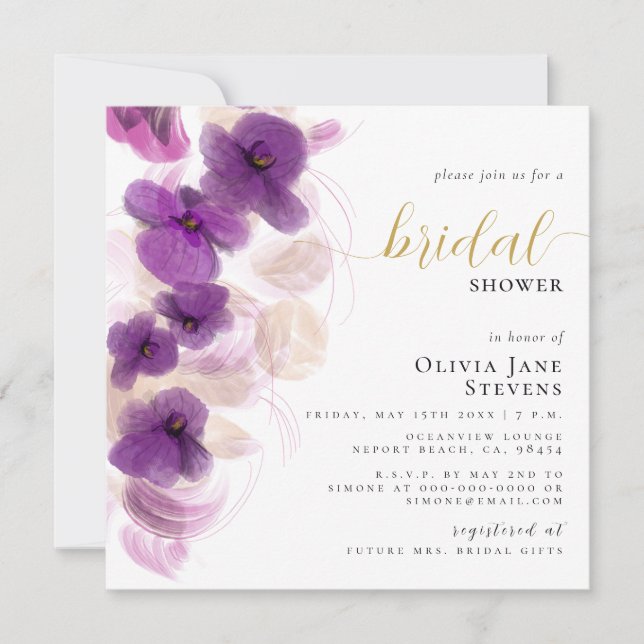 Invitación Elegantes orquídeas púrpura tejen una ducha de nov (Anverso)