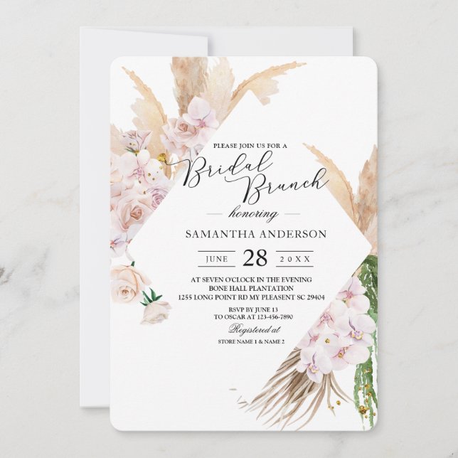 Invitación Elegantes orquídeas y marcos de belleza de pampas (Anverso)