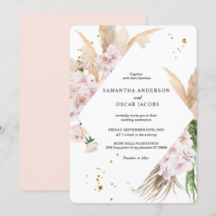 Invitación Elegantes orquídeas y marcos de belleza de pampas
