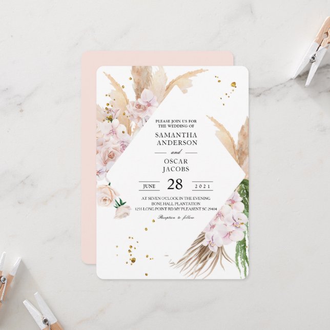 Invitación Elegantes orquídeas y tramas de belleza  (Anverso/Reverso In Situ)