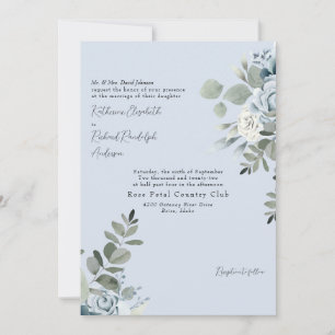 Invitación Elegantes padres de la novia con flores azules pol