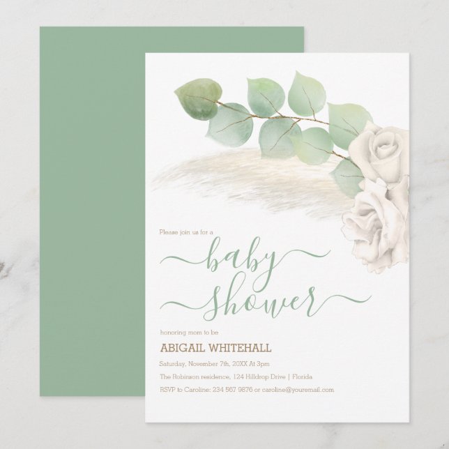 Invitación Elegantes Pampas Y Rosas De Marfil Invitan A La Du (Anverso / Reverso)